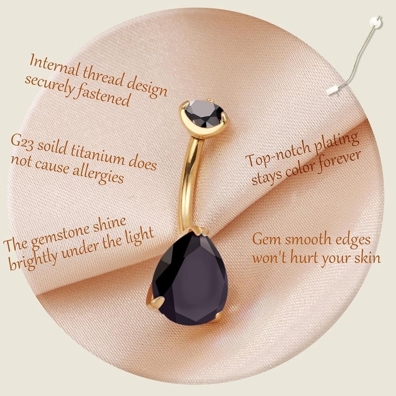 AROWRO Store Gold Belly Button Ring G23 Titanium Hypoallergenic 14G belly ring for Women Men Teardrop Navel Piercing Jewelry 10mm Barbell With Cubic Zircon - Image 2